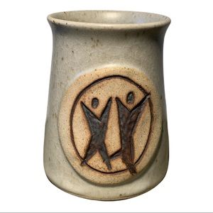 Artisan Handmade People United Etched Pottery Stoneware Mug Cup Signed